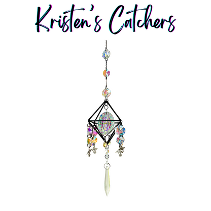 Fantasy Garden sun catcher with colorful crystals and Hummingbird charms